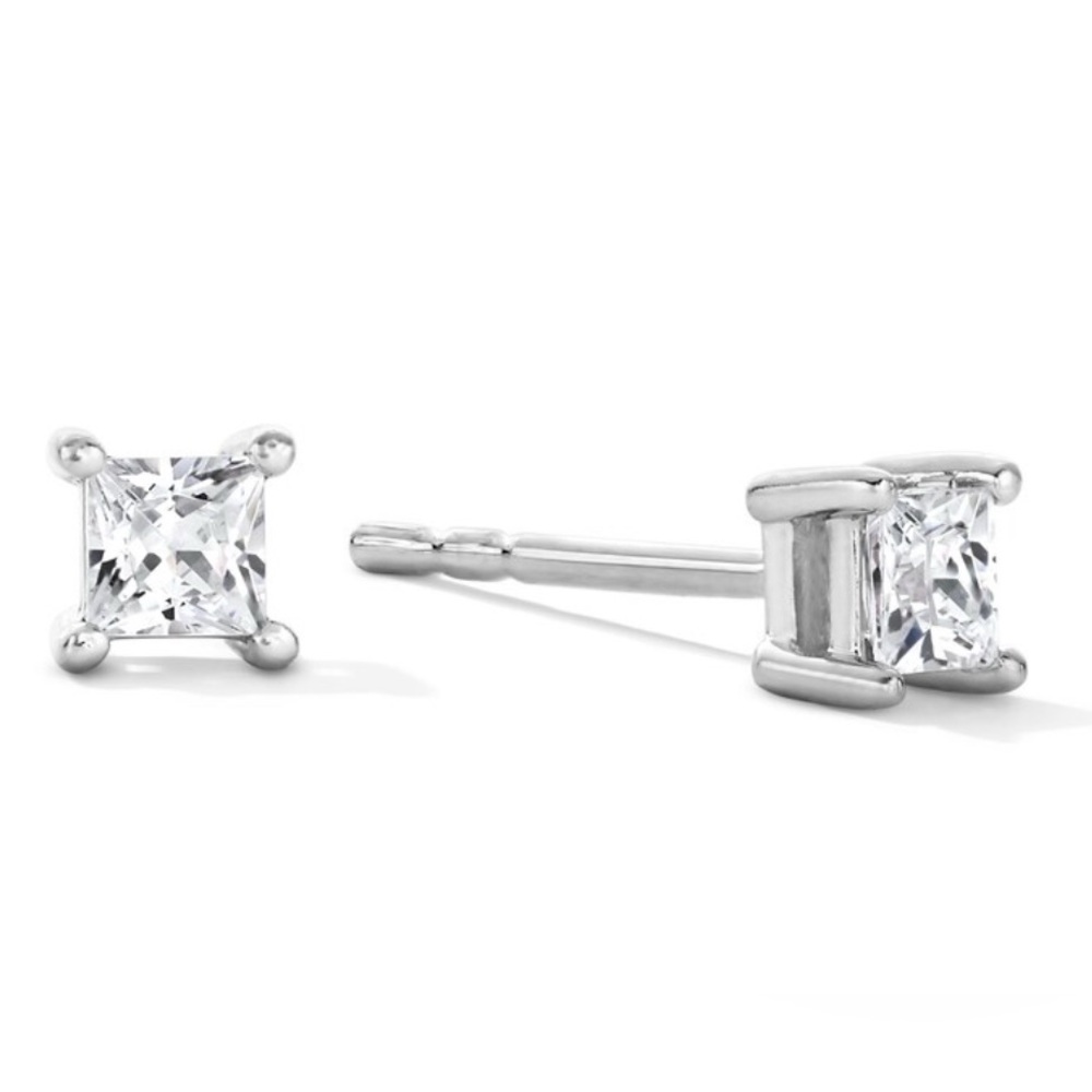 F/VS2 Cert. Lab-Grown Diamond Princess-Cut Earrings 1/3 Carat Sterling Sliver